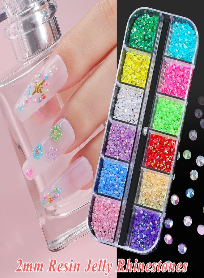 editTime 6 Boxes Nail Gems and Rhinestones for Nail Art, Flatback Jelly Laser AB Rhinestones Macaron Micro Nail Bubble Beads Pink White Pearls Pointed Nail Crystal Mini Nail Accessories for Women Nail Design - Image 4